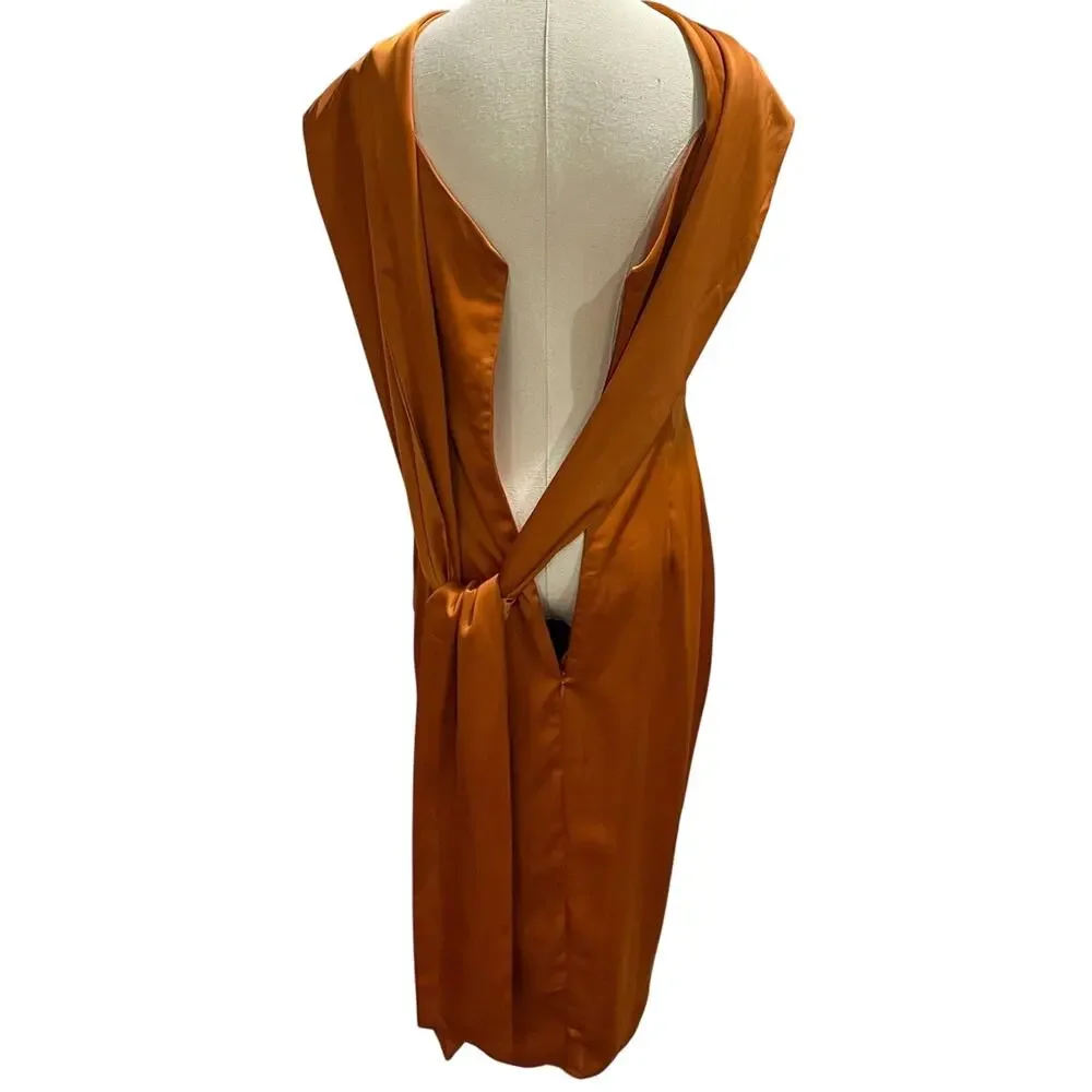 Edit White Closet Rust Color Waist Tie Wrap slit Crossover Versatile Dress Sz 10